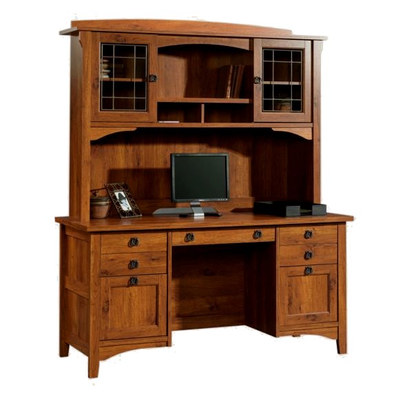 Mission Style Computer Desk With Hutch - Whitevan