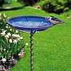 Cobalt Blue Glass & Steel Birdbath