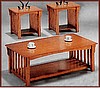 3pc Mission Oak Butcher Block Top Coffee & Side Table Set