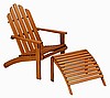 Teak Finish Wood Adirondack Chair & Ottoman Set