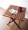 Teak Finish Lattice Top Folding Side Table