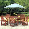 Teak Finish 6pc Dining Set - Table + Chairs + Bench