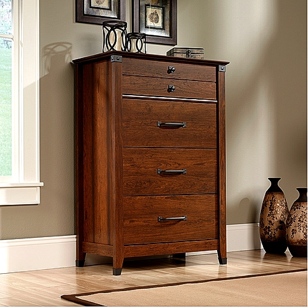 Cherry Craftsman Mission 4 Drawer Chest w/Wrought Iron