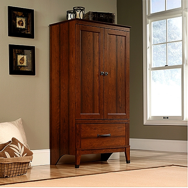 Cherry Craftsman Mission Armoire w/Wrought Iron