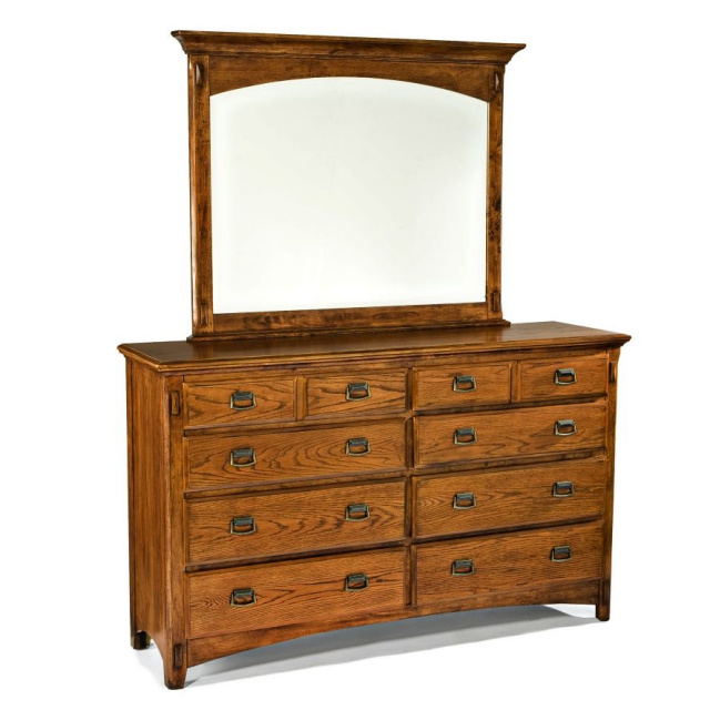 Mission Craftsman Oak 8 Drawer Dresser w/Mirror