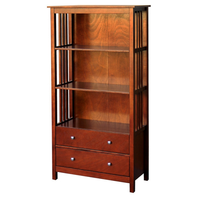 Mission 60 Inch Chestnut Bookcase With 2 Drawers