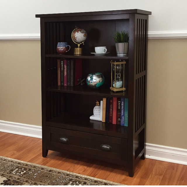 Mission 50 Inch Dark Walnut Bookcase With 1 Drawer