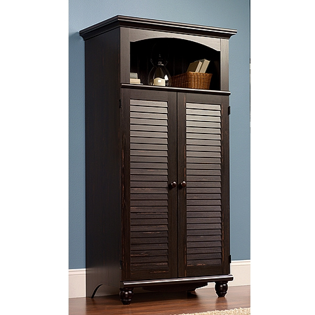 Antiqued Black Computer Armoire