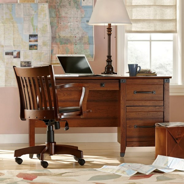 Craftsman Mission Desk with Wrought Iron