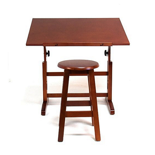 Craftsman Walnut Drafting Table & Stool