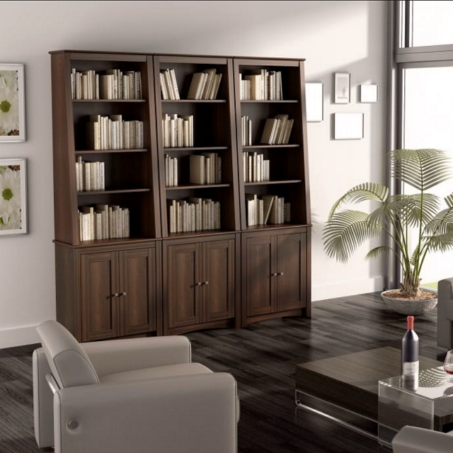 Mission Shaker Shelf Espresso Bookcase With Doors