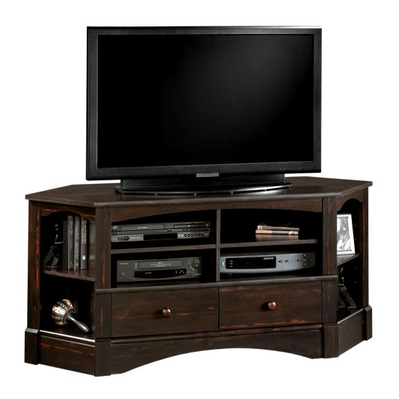 Antiqued Black Mission Corner Entertainment Center