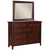 Shaker Mission Cherry 9 Drawer Dresser w/Mirror